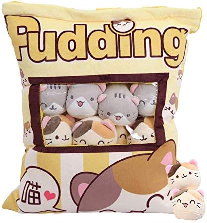 IPEAIN Cat Plush Pillow Throw Pillow, Removable Kitten Stuffed Animal Doll Toy, Sofa Chair Decorative Pillow, Plush Cotton Stuffed Animals Pillow Gifts for Girls Kids (8 Cute Yellow Cat)