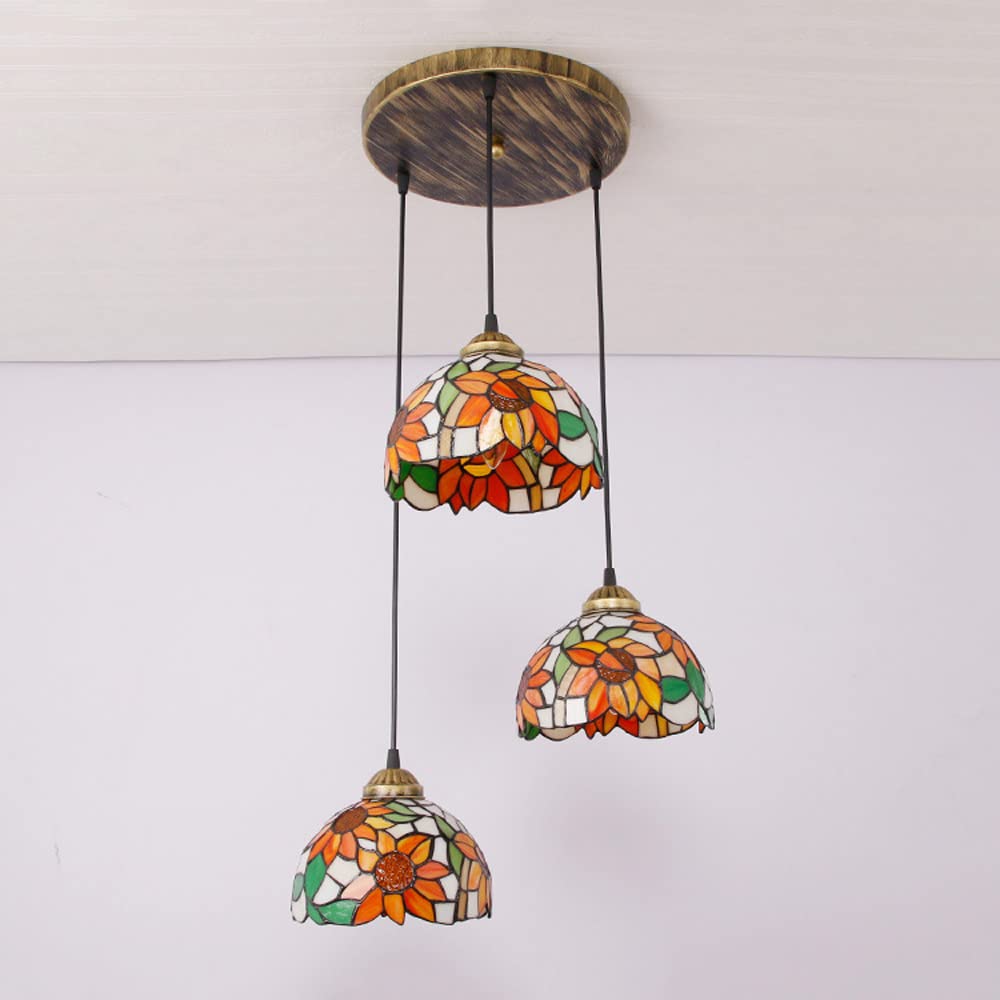 Antique Style witrażowa lampa wisząca na wyspie kuchennej, jadalni lub barze, okrągła podstawa.