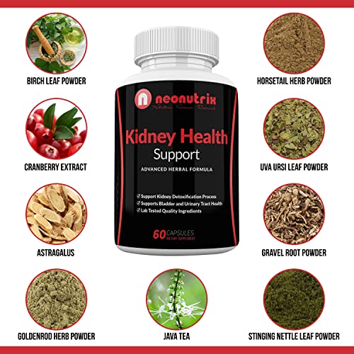 Neonutrix Kidney Health Support Supplement With Cranberry Extract - Herbal Kidney Cleanse & Detox Tablets - Supports Bladder & Urinary Tract Health & Healthy Liver Function - Non Gmo 60 Veg Capsules #TOP3