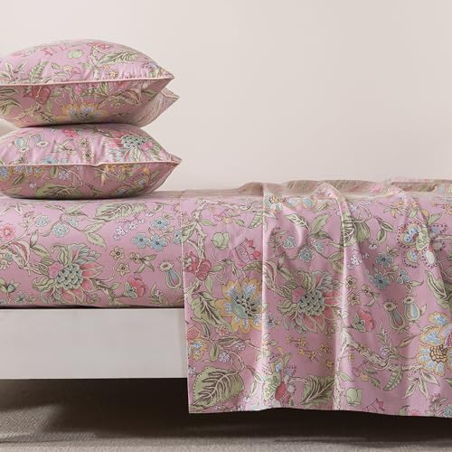Image of FADFAY King Sheet Set 4Pcs 100% Egyptian Cotton Bed Sheets Deep Pocket Soft Breathable Vintage Misty Pink French Country Bedding Shabby Cottagecore Floral Bedding Luxury Hotel Quality for All Seasons