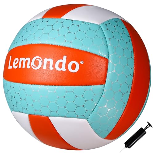 Lemondo Volleyball Größe 5 – Weicher PU-Volleyball mit Pumpe – Indoor & Outdoor – Wasserfest & rutschfest – Für Strand, Halle, Training(mit Pumpe)