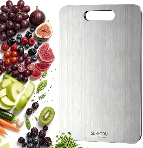 Image of Titanium Cutting Board, 100% Pure Titanium Cutting Boards for Kitchen, Double-sided Titanium Cutting Boards,Separate Raw and Cooked Food Areas,11.7 inchL*7.7 inchW