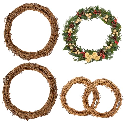4 PCS Wreath Making Supplies Set, Christmas Wreath Rings for Decorating, 20 cm/15cm Christmas Rattan Hand-woven Rings, Rattan Wreaths for Holiday and Wedding Decor