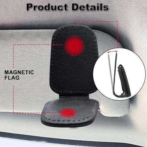 Image of Automaze Leather Car Visor Sunglass Holder, Magnetic Leather Glasses Eyeglass Hanger Clip for Car, Sunglass Clip Glasses Holder for Car Visor, Black, Pack of 1