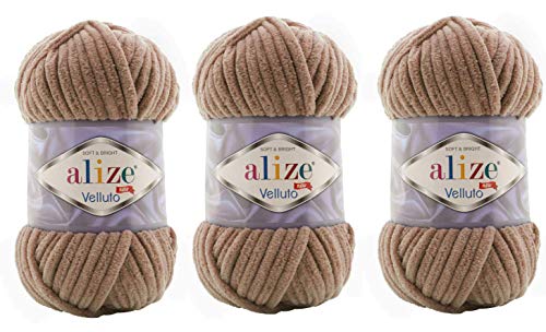 Alize Velluto 100% MicroPolyester Baby Blanket Yarn Lot of 3 skn 225 Yards 3x100gram, Yarn Weight: Super Bulky 6 (329 Tabacco)