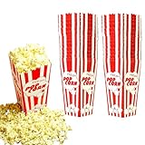 30 Movie Night Popcorn Paper Boxes Buckets 7.75 Inches Tall Large Box & Holds 46 Oz Old Fashion Vintage Retro Party Design Red & White Colored Nostalgic Carnival Stripes Bags & Tubs various qty avail