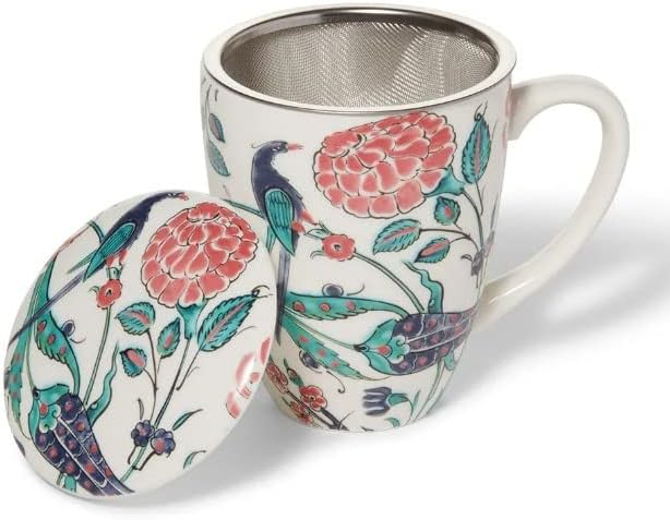 Metropolitan Museum of Art, Iznik Garden Covered Porcelain Mug with Tea Infuser in Gift Box, 10.5 oz