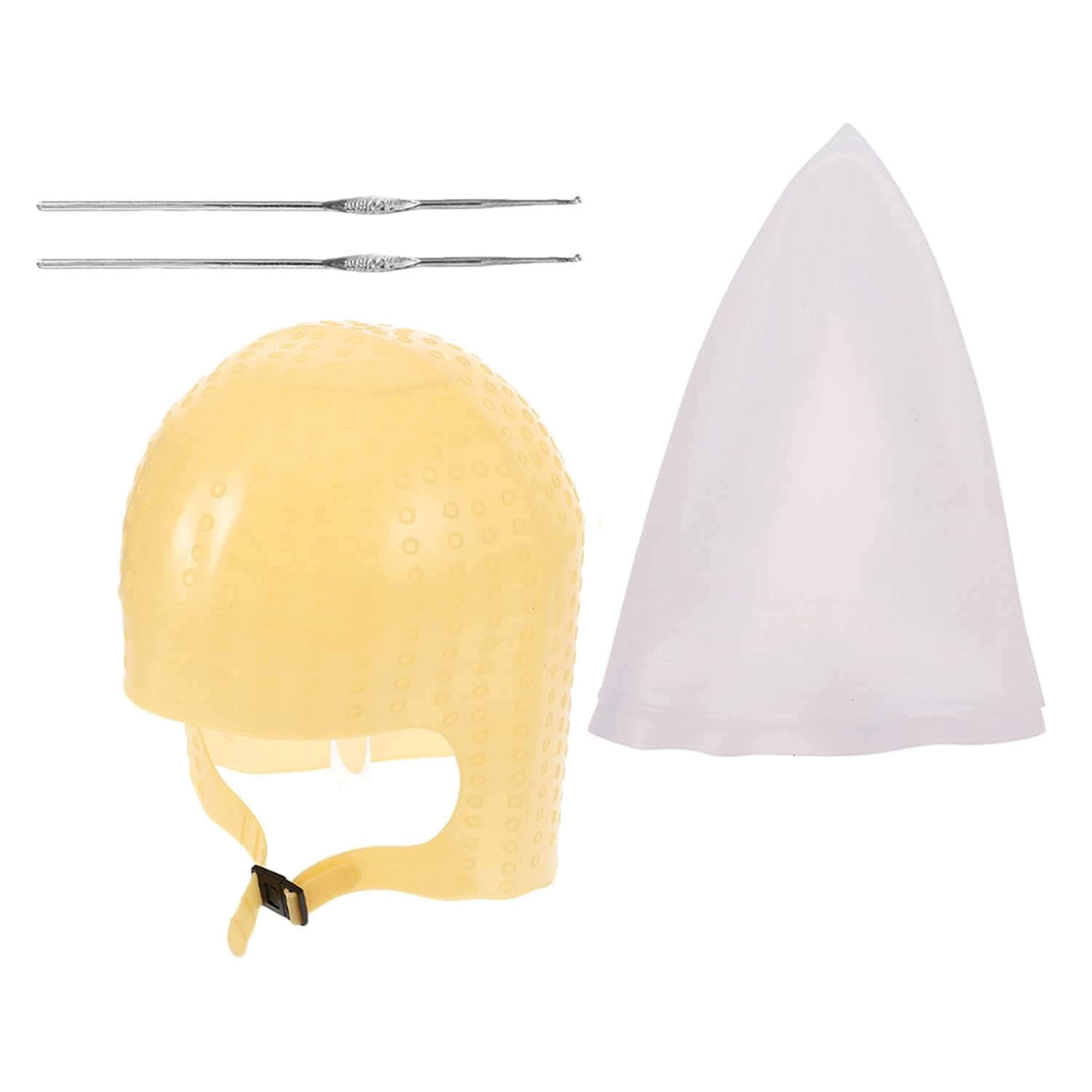 Reusable Silicone Hair Highlighting Cap 2pcs with Needles, Soft Brown and White Hair Coloring Tool for Salon and At-home Use