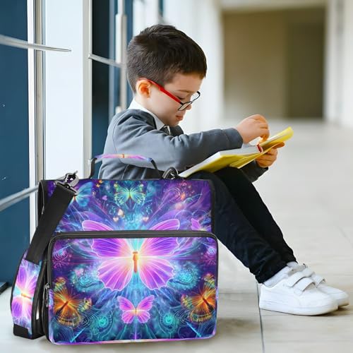 Image of 3 Ring Zipper Binder with Shoulder Strap Purple Butterflies 1.5 inch Binders Keeper Large Capacity Multi Pockets for School Office Supplies