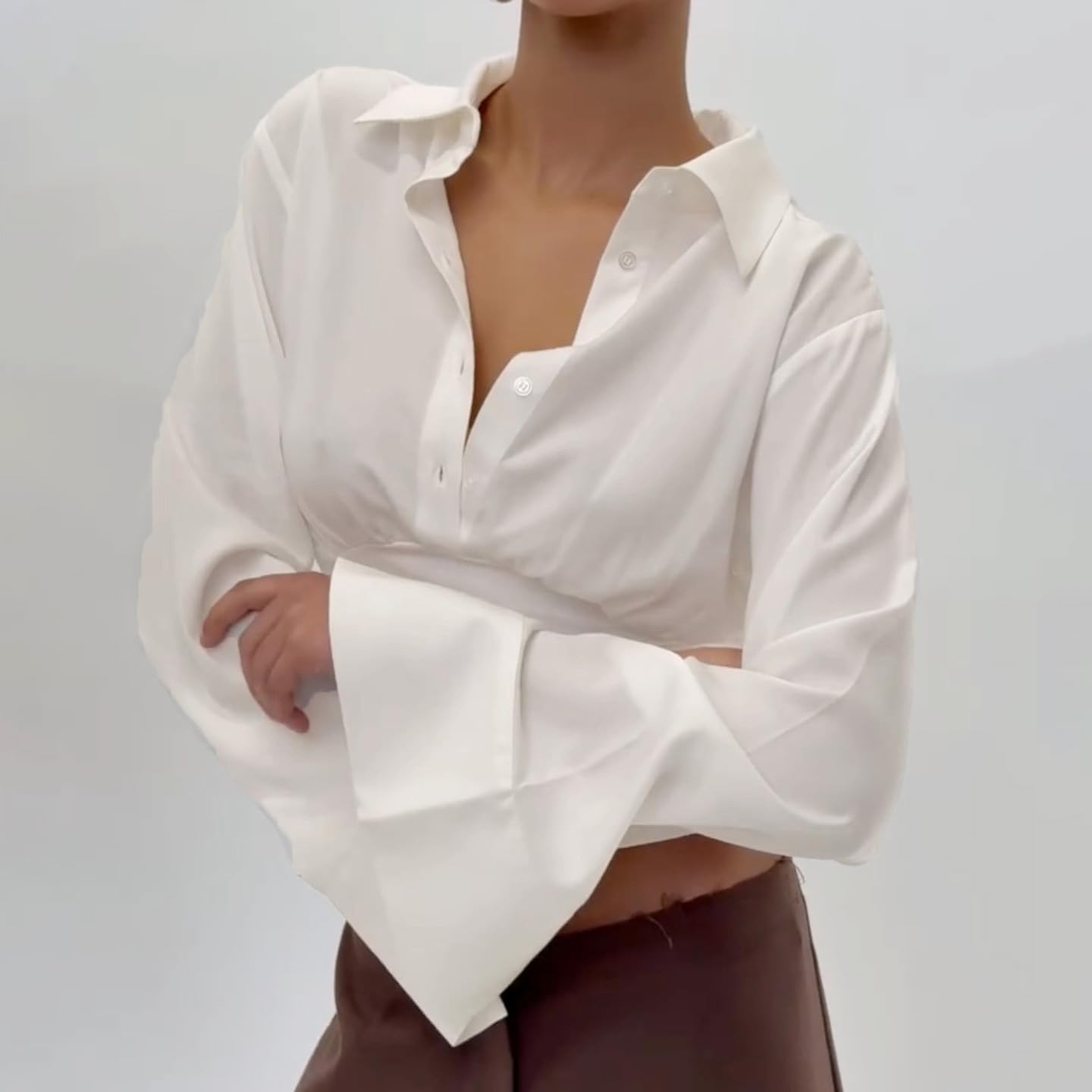 Womens Blouse Going Out Tops for Women Button Down Long Sleeve Crop Pol-O Shirt Cinched Waist Cute Blouses