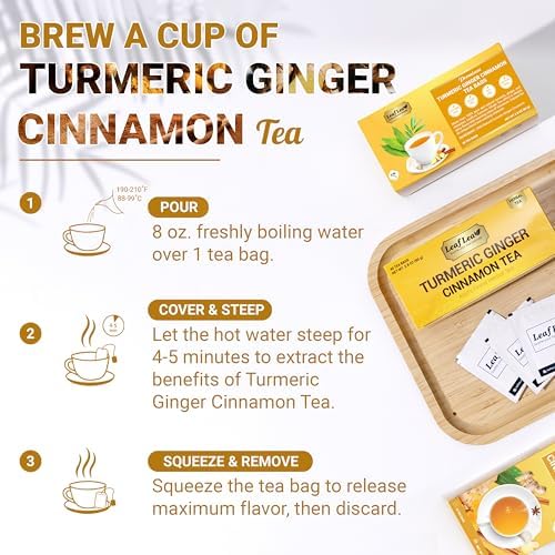 LeafLea 40 Turmeric Ginger Cinnamon Tea Bags, 100% Natural Ingredients Herbal Tea, Turmeric Ginger Herbal Blend for Wellness, Vegan, No Sugar, Caffeine-Free, Individually Wrapped for Freshness — view 8