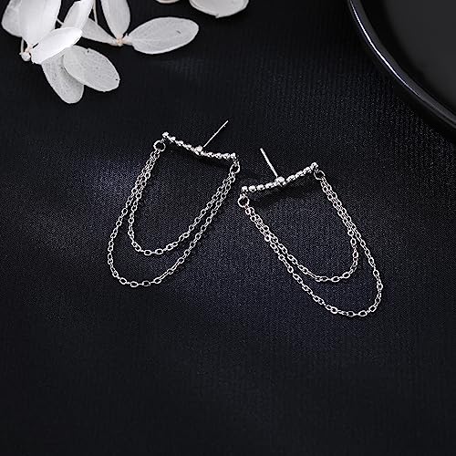 SLUYNZ 925 Sterling Silver Dangle Earrings Chain for Women Dangling Tassel Earrings Tiny Balls Stud 6