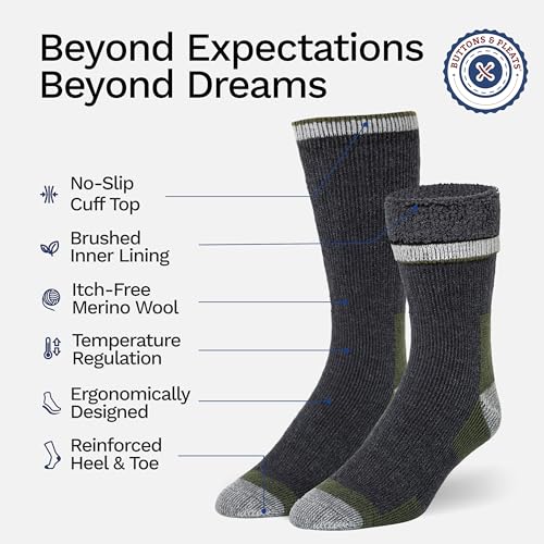Image of Buttons & Pleats Wool Socks for Men & Women Merino Thermal Warm Cozy Winter Boot Sock