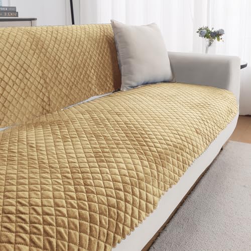 Image of HOKIPO Quilted Sofa Cover for 3 Seater for Seat & Back, 'Quilt Classic' Yellow (IN-927-YLW*2)