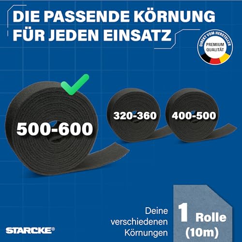STARCKE® Schleifvlies Metall [10m x 115mm] - Schleifvlies Rolle [320-600] mit Siliciumcarbid - für Edelstahl, Stahl, Aluminium - für Metallfinish und glänzende Oberflächen (500-600)
