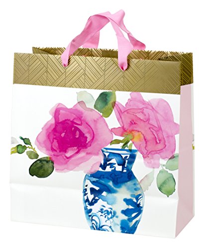 Hallmark 10" Large Square Gift Bag (Watercolor Flower and Vase) for Birthdays, Mothers