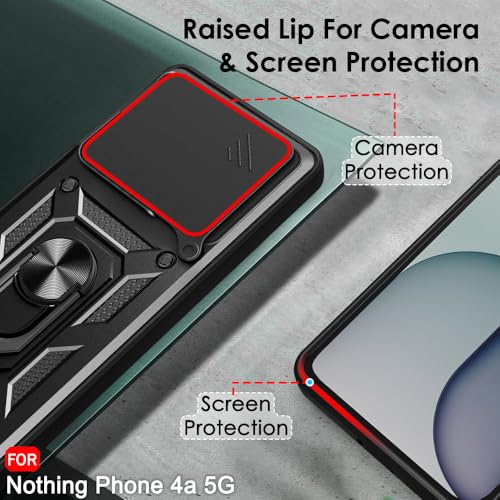 Image of TheGiftKart Tough Armor Bumper Back Cover Case for Nothing Phone 4a 5G | Kickstand & Ring Holder | 360 Protection Back Cover for Nothing Phone 4a 5G (PC & TPU, Rotating Camera Cover, Black)