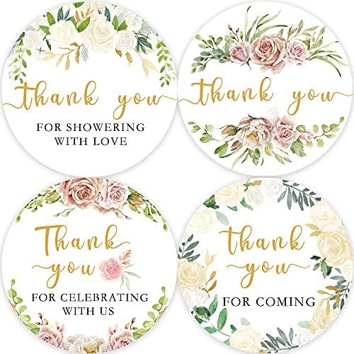 80 Floral Thank You Stickers, Bridal Shower Thank You Stickers, Rose Wedding Favor Labels Stickers(2 Inch)
