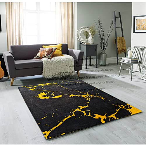 Image of Cracks Carpet for Living Room Size 10x14 Feet (300x420 cm) Color Charcoal & Gold