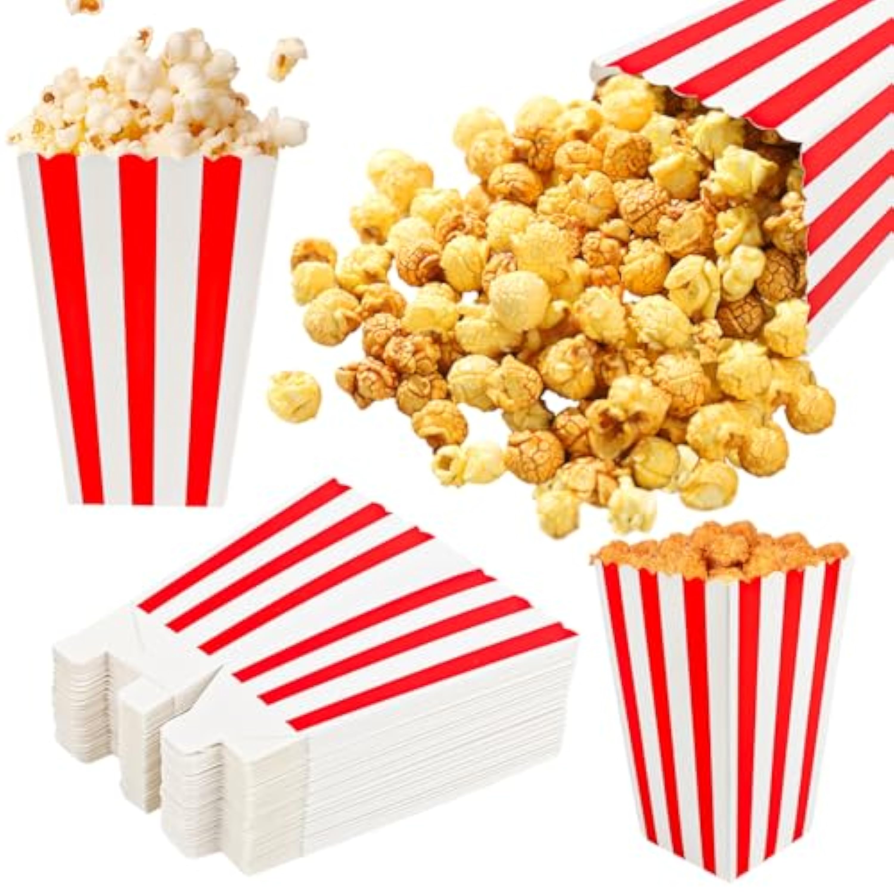 60 Piezas Cajas Palomitas, Popcorn Box, Bolsa de Palomitas, Cartones Palomitas, Caramelo Contenedor, Cajas de Comida de Cubo de Palomitas de Maíz a Rayas Retro para Cine,Navidad,Cumpleaño,Candy Fiesta