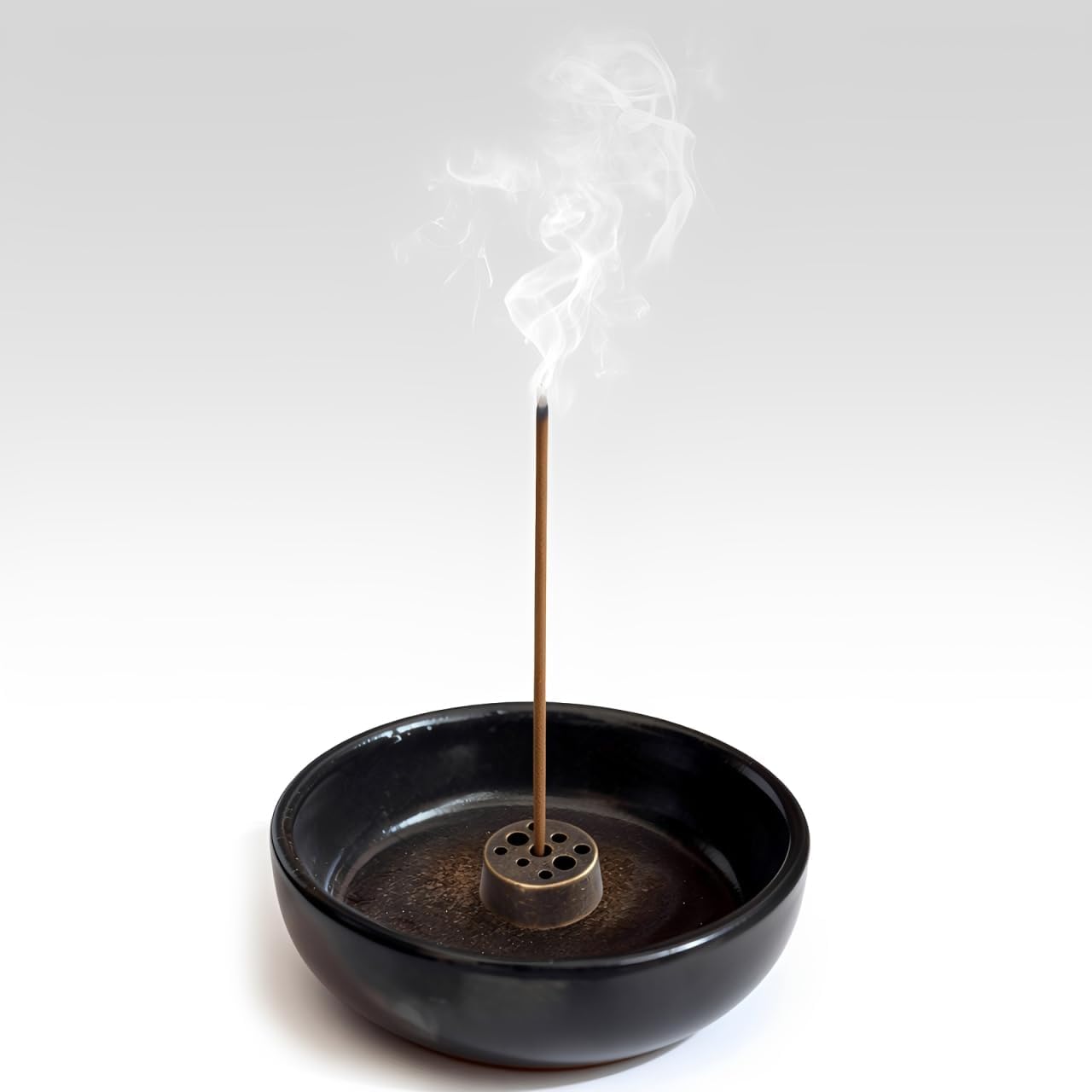 – Handmade Ceramic Incense Holder, Burner with Iron Rust Glaze, Round Aroma Bowl, for Sticks, Cones & Backflow Incense, Multi-Purpose Aroma Diffuser & Candle Plate Bowl for Meditation, Yoga, Home Décor
