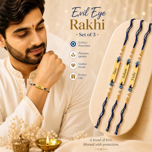 Image of Unisex-Adult Customized Name Rakhi For Brother | Rudraksha Beads, Custom Name Engraving, Adjustable Fit