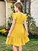 Haloumoning Girls Dresses Kids Summer Double Layer Ruffle Sleeve Dress 5-14 Years Yellow