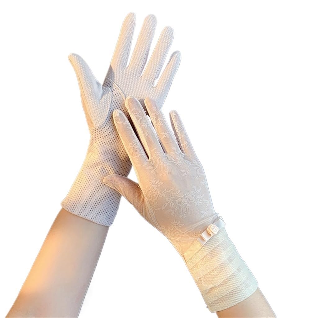 Gloves Women's Long Thin Driving and Cycling Lace Touch Screen Elastic Ice Silk Gloves