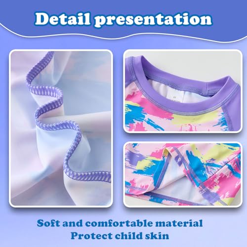 Image of UMELOK Girl Rash Guard Swimsuit 2-Pieces Long Sleeve Bathing Suit 4-12Years | Kids Swimwear Sets,UPF 50+ Sun Protection,Soft And Comfortable Fabric,Swimming Pool,Beach