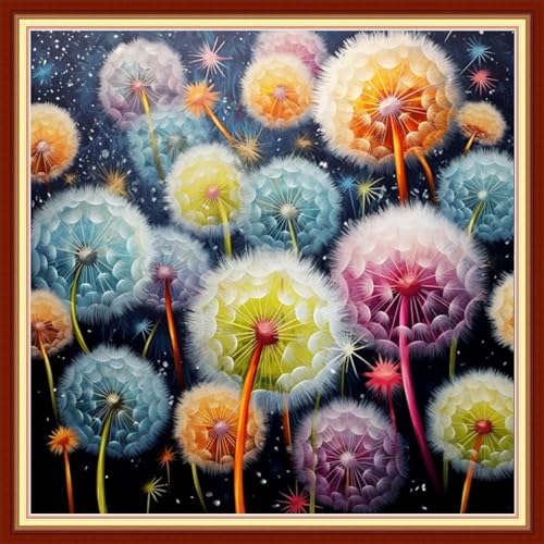 Image of Dimxvean Stamped Cross Stitch Kits,Cross Stitch Kits for Adults Beginners,Embroidery Kits Full Range of Cross Stitch Stamped Kits Needlepoint Kits Cross Stitch Patterns-Colorful Dandelion 18x18 inch
