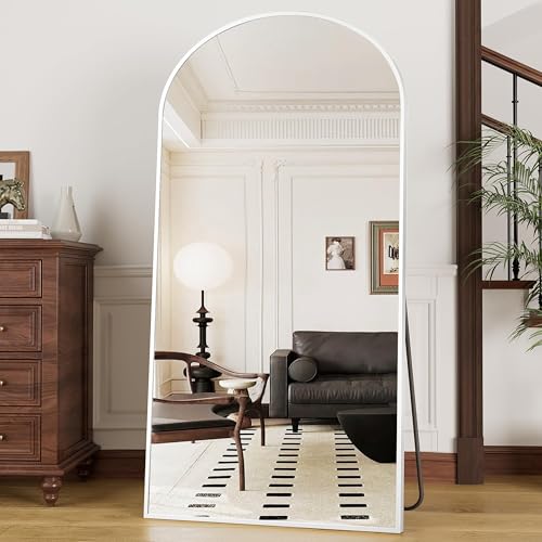 OGCAU 76"x34" Arched Full Length Mirror, Hanging Leaning or Standing Full Body Mirror, Wall Mounted Mirror with Aluminum Frame for Living Room, Bedroom or Cloakroom (White) - Image 3