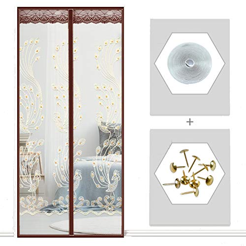 Preisvergleich Produktbild KKLTDI Glasfasermaterial Magnet fliegengitter tür, Rahmensiegel Schwerlast Anti mosquito Mit Klettver Sommer Für Terrassentür-braun 85x205cm(33x81")