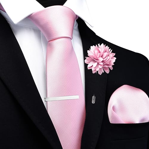 Image of Branduce 3.15 inch(8cm) Solid Formal Tie and Pocket Square Plain Necktie Lapel Pin and Tie Clip Set for Men