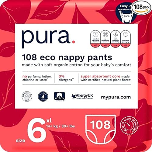 Pura Ecológico Pantalones Pañales Talla 6 (14+ kg) Paquete mensual 6 x 18 Total 108 pañales de aprendizaje para niños y niñas, con certificación ecológica de la UE