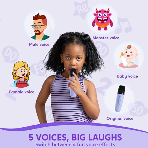 Image of SYNCFUN Karaoke Machine, Mini Karaoke Machine with 2 Wireless Microphones for Kids and Adults, Bluetooth Speaker Toys, Birthday Girls Gift for Ages 3,4, 5, 6,7, 8,9,10,11,12+ Years Old(Purple)