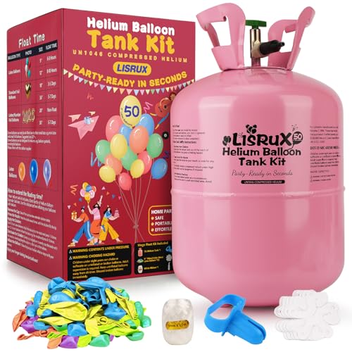 13L Helium Tank Up To 50 Latex Balloons, Helium Tank For Balloons At Home, 50 Latex Balloons And Ribbons Included