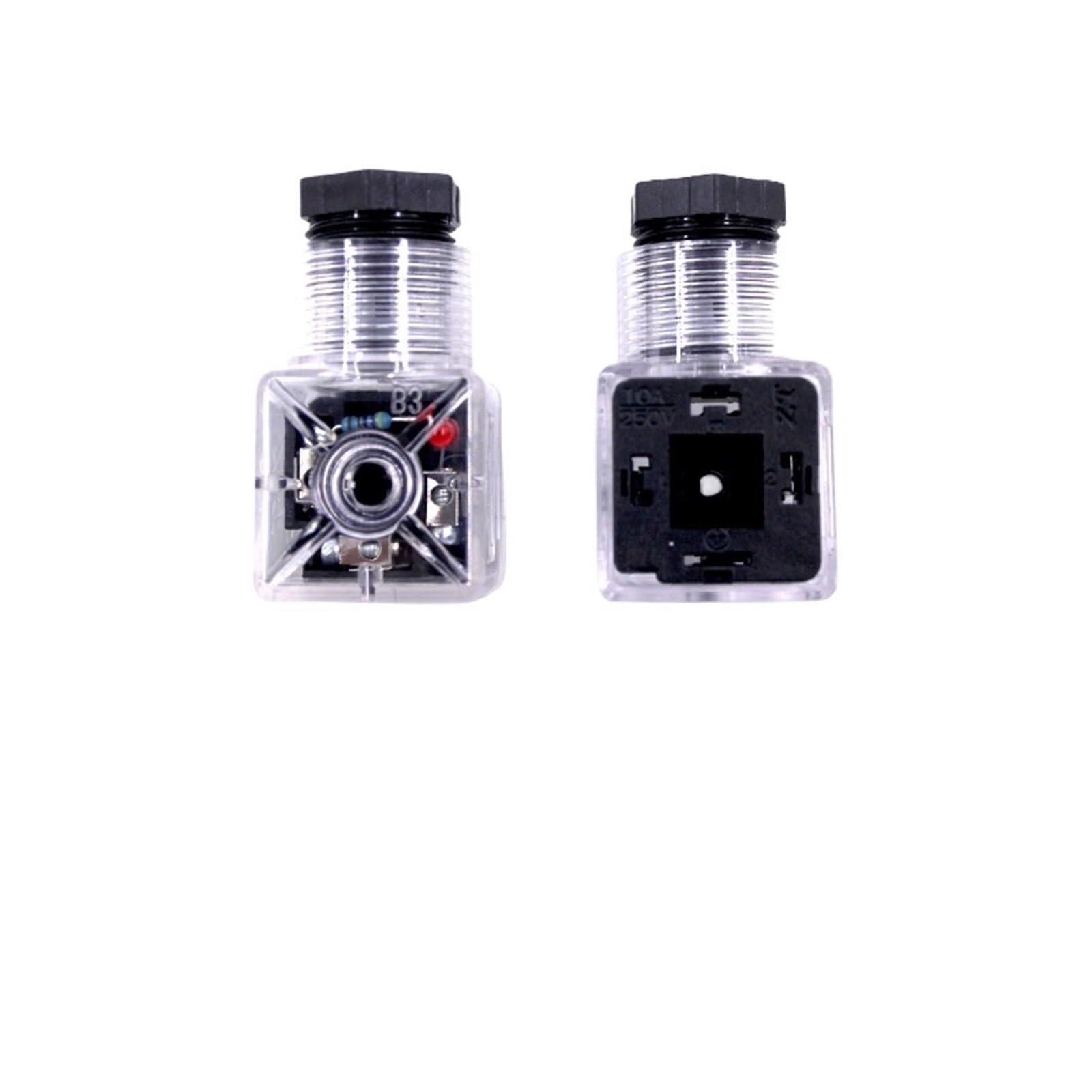 1pcs A-LED Connectors Hydraulic Solenoid Valve Type Sockets Coil Transparent Plug AC220/110 DC24/12V Coil Plug with Indicator Light