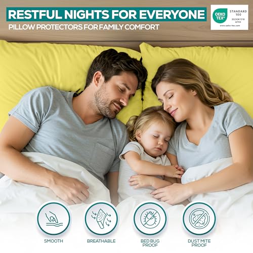 Image of Utopia Bedding Premium 100% Waterproof Pillow Protectors with Zipper Standard Size (Set of 2), Bed Bug and Dust Mite Proof Zippered Pillow Covers, Pillow Encasement Cases, Yellow