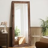 ABSWHLM Full Length Mirror 65"x24" - Beveled Edge Rustic Brown Dressing Mirror, Solid Wood Frame, Wall Mounted or Standing for Bedroom, Entryway, Living Room