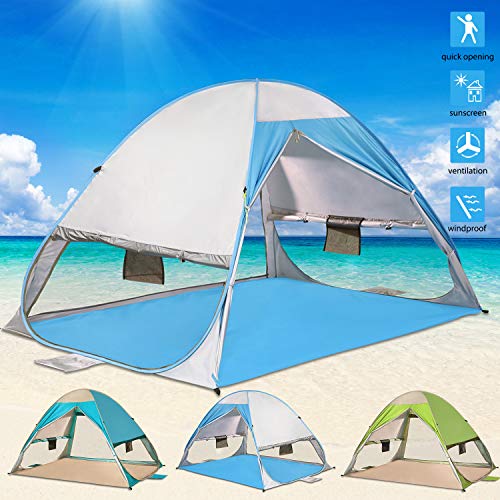 G4Free Large Beach Tent Portable Sun Shelter UV Protection Canopy Pop Up Shade Instant Outdoor Cabana, Fit 3 Persons for Baby Family, 2-Way Privacy Changing Room