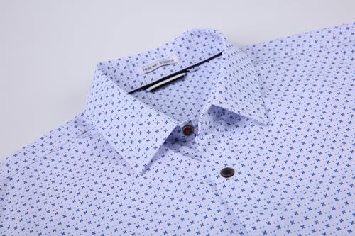 Alex Vando Mens Button Down Shirts Wrinkle Free 4-Way Stretch Print Business Casual Shirt