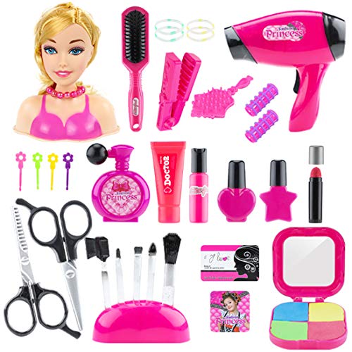 OVERWELL Cabeza de maquillaje para niños, 33 unidades, incluye cosméticos y accesorios Cover