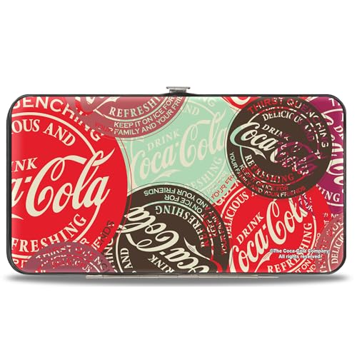 Buckle-Down The Coca-Cola Company Wallet, Drink Coca-Cola Coke Patches Stacked Multi Color, Vegan Leather2