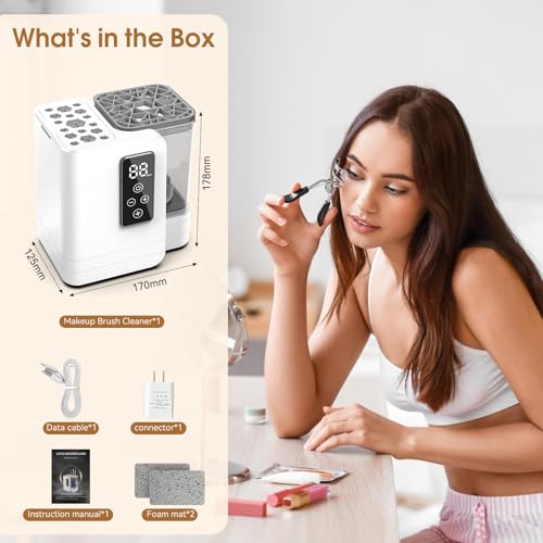 Image of 5-in-1 Electric Makeup Brush Cleaner & Dryer Machine- Portable Automatic USB Cosmetic Brushes Cleaner Tool with Deep-Clean Silicone Brush for All Size Brushes (Contour, Eyeshadow, Blush)