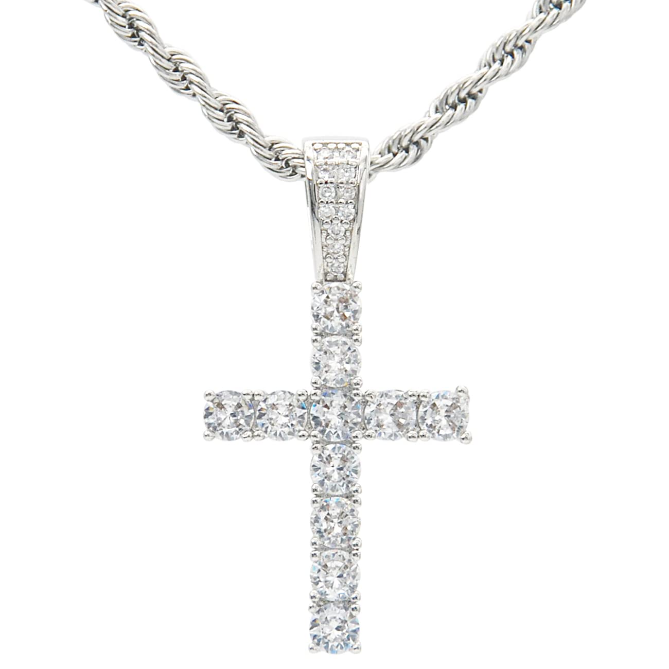 Collana Uomo Donna, Croce Collane Girocollo Uomo Acciaio Inox con Zirconi, Catena con Pendente Croce Catenina Rapper, Retrò Catenella Acciaio Inossidabile Ciondolo Pendaglio Regalo per Ragazzo