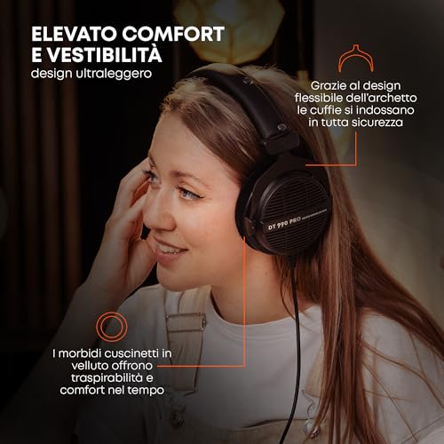 DT 990 Pro con 250 Ohm, Cuffie da studio Over-ear cablate monofacciali per mixaggio, mastering e editing. Prodotto in Germania. - Cuffia gaming - Immagine 6