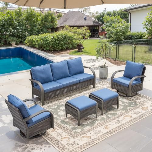 Belord 5-Piece Outdoor Patio Furniture Set All-Weather Wicker Couch with