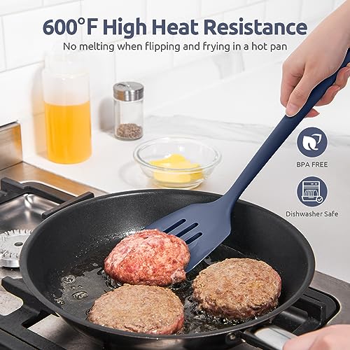 Image of U-Taste Silicone Turner Slotted Spatula, 13.6 inchLong /3.7 inch Wide, Midnight Blue