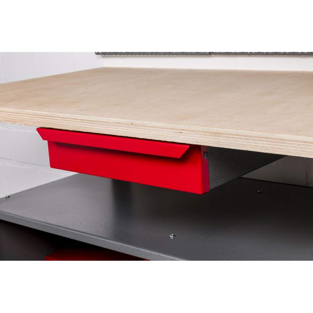Werkbank Metall 120 x 85 x 60 cm, Werktisch mit Türen und Schublade | 30 mm Sperrholzplatte, verschließbare Türen und Schublade – solide Werkstatteinrichtung