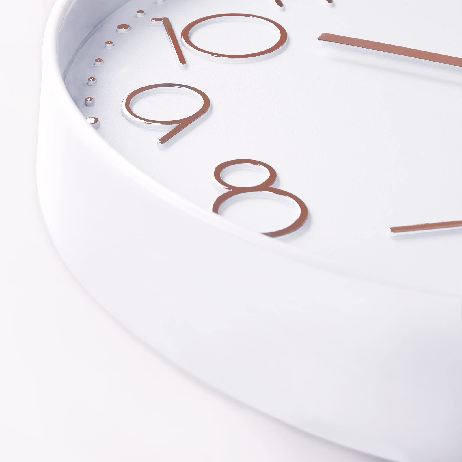 Lafocuse Horloge Murale 30cm Blanc Moderne Silencieuse Chiffres 3D Or Rose